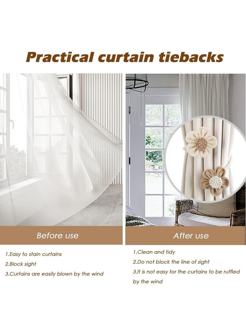 ChicAbode 2 قطعة من ربط الستائر، حاملات ستائر زهور بولو، حاملات ستائر زهور الشمس البسيطة والأنيقة، زخرفة غرفة نوم بولو (ربطات ستائر بالحبال) - Image 4